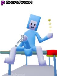 3d 3d_model 3d_render accurate_art_style blender_(software) blue_penis blue_skin blush coulromepink excessive_precum game_ui hyper_penis kneehighs looking_at_viewer low_poly paddler penis ping_pong_ball ping_pong_paddle ping_pong_table pixelated rhythm_heaven shorts small_image socks spread_legs throwing_object white_background white_void