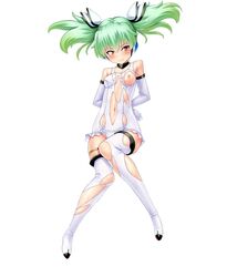 female full_body gracia_sol green_hair kuuchuu_yousai long_hair looking_at_viewer nipples shiny_skin solo sweat taimanin_(series) taimanin_asagi_battle_arena tears twintails