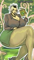 1girls 2020s 2026 2026s big_breasts book button_down_shirt cleavage dyed_hair enormous_thighs female_only formal formal_clothes formal_wear gigantic_thighs glasses green_balls green_theme hourglass_figure hourglass_figured_female huge_breasts jpg kim_(magikkbeann) magikkbeann massive_breasts neutral_expression oc original original_character patreon_username rectangular_glasses roots_(hair) roots_showing seated short_hair skirt solo solo_female solo_focus stool thick_as_fuck thick_ass thick_legs thunder_thighs thunderthighs twitter_link voluptuous voluptuous_female watermark