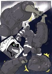 2024 abs animal_genitalia animal_penis anthro balls biceps big_penis black_body bodily_fluids canid canine canis clenched_teeth closed_eyes cock_vore comic drooling duo equine_genitalia equine_penis face_imprint feet fist flexing generation_5_pokemon genitals hair hi_res huge_cock hyper hyper_genitalia hyper_penis imprint male male/male male_pred mammal markings medial_ring muscular muscular_anthro muscular_male nintendo nipples nittoh pawpads penile penis pokemon pokemon_(species) pokonuki saliva smile smirk springfield squirming struggling struggling_prey teeth unwilling_prey urethral_bulge vein vore white_hair wolf yellow_eyes zebstrika