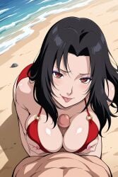 1boy 1girls ai_generated ass beach between_legs big_ass big_breasts bikini bikini_top black_hair breasts commentary completely_nude eye_contact eyelashes eyeliner eyeshadow fellatio female female_focus hentarttt kneeling kurenai_yuhi large_breasts licking_penis light-skinned_female light_skin lipstick long_hair lying_on_back makeup male mature mature_female milf naruto naruto_(classic) naruto_(series) naruto_shippuden nipples nude nude_female o-ring o-ring_bikini paizuri pale-skinned_female pale_skin partial_male penis pov_eye_contact pubic_hair puffy_nipples red_eyes seaside seductive_eyes sex smile uncensored very_long_hair white_skin yuuhi_kurenai