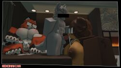 1boy 2girls 3d anonymous_male blowjob canine cum cum_in_mouth floppy_ears fox furry furry_only male/female milf nekomaniaa nude older_female roblox roblox_avatar robloxian self_upload squirting tagme