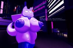 1girls 3d advertisement breasts_bigger_than_head city_background clyde_(discord) collar discord_(app) massive_breasts milestone_celebration night nipples roblox roblox_studio robloxian self_upload smile tagme tail text therandombee thick_thighs thighhighs thighs