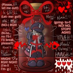 anal_plug bondage bottle bow bow_ribbon buttplug cartoony clothed cock_ring conductor crying crying_with_eyes_open ejaculation gag gagged glass_bottle glass_container hands_tied hands_tied_behind_back implied_ejaculation implied_penetration implied_vibrator ingo_(pokemon) male male_focus motion_lines nintendo noncon nonconsensual nonconsenting_male older_male pokemon ribbon ribbon_bondage shaking subway_boss subway_master tied_up toony trapped uniform vibrating_buttplug vibrator vibrator_in_ass vibrator_on_penis vibrator_under_clothes