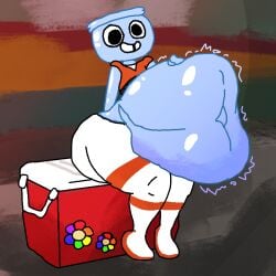 1boy 2026 animate_inanimate animate_object anthro big_ass big_thighs blush_crunch_studios cooler dandy's_world digestion draconic_devilz femboy finn_(dandy's_world) fishbowl huge_belly male male_only missing_tooth navel object_head painted_background pants roblox roblox_game same_size_vore sitting_on_object smiling thick_thighs vest vore vore_belly