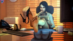 1girls 3d absurd_res barefoot capcom dead_rising dead_rising_2 feet female female_only fully_clothed hi_res high_heels khornflakesfm looking_at_viewer pov_feet pussy rebecca_chang shoe_dangle skirt solo source_filmmaker toes uncensored upskirt