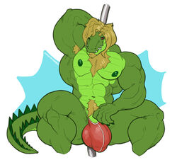 anthro bara bulge clothing crocodile crocodilian looking_at_viewer male male_only mostly_nude muscular muscular_male nipples penis pole pubes reptile scalie smile solo stripper_pole sxf-pantera sxfpantera underwear