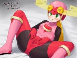 1girls blush bodysuit boots cameltoe gloves helmet mega_man mega_man_battle_network pussy roll.exe thick_thighs thighhighs thighs