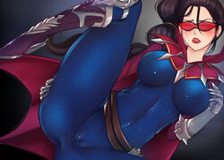 black_hair blush breasts clothes female glasses hinakitty league_of_legends red-tinted_eyewear riot_games sunglasses tinted_eyewear vayne