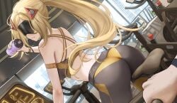 1girls ass big_ass blonde_hair bottle breasts bubble_butt dat_ass fat_ass female female_focus gym indoors large_ass looking_at_viewer looking_back pov raidriar_18 thick_ass thick_thighs trigger_(zenless_zone_zero) visor wide_hips workout workout_clothes zenless_zone_zero