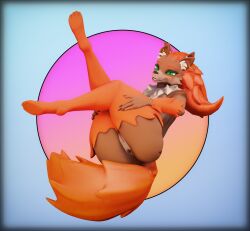 3d 4_ears anthro anus ass barefoot blush canid canine claws digital_media_(artwork) ear_piercing ear_ring facial_piercing fanessa feet female fox fur genitals gradient_background green_eyes grinning_at_viewer hair half-closed_eyes hi_res inner_ear_fluff legs_up long_hair looking_at_viewer mammal multi_ear narrowed_eyes neck_tuft nose_piercing nose_ring nude nude_anthro nude_female orange_body orange_fur orange_hair piercing presenting presenting_anus presenting_pussy psyjohn pussy ring_piercing simple_background smile smiling_at_viewer solo tail tuft