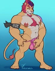 anthro beard big_bulge bulge clothing facial_hair feline lion looking_at_viewer male male_only mammal marlon.cores muscular muscular_male nipple_piercing nipples piercing smile solo standing theta_iota_kappa underwear