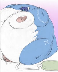 2009 air_tank areola blue_fur blue_hair clitoris drakemohkami female fur hair hose hyper inflation krystal nintendo nipples pussy pussy_juice solo spherical_inflation star_fox sunken_head sunken_limbs video_games white_fur