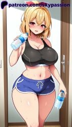 1female 1girls 1woman 2025 2d ai ai_assisted ai_generated anime anime_girl anime_style arstist_name bare_shoulders black_sports_bra blonde_hair blue_shorts blush bottle breast breasts cleavage collarbone crop_top dolphin_shorts female female female_focus female_only hair_between_eyes hair_ribbon hi_res high_quality high_resolution highres holding holding_bottle indoors large_breasts looking_at_viewer midriff navel open_mouth patreon ponytail red_eyes red_ribbon rokudenashi_majutsu_koushi_to_akashic_record rumia rumia_tingel short_shorts shorts skypassion smile solo sports_bra stable_diffision standing sweat thick_thighs thighs touhou water_bottle watermark woman_focus woman_only