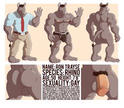 anthro anti_dev ass backsack balls bulge clothing fur furry furry_only gay humanoid_penis male male_on_male male_only mammal model_sheet muscular necktie penis rhinoceros ron_trayse stated_homosexuality underwear yaoi