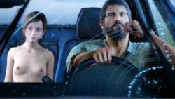 1boy 1girls 3d accurate_art_style brown_hair car driving edit ellie_(the_last_of_us) ellie_williams female joel_miller male official_style petite ponytail red_hair sitting small_breasts the_last_of_us third-party_edit vehicle