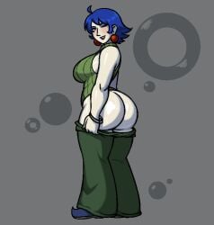 1girls ass ball_earrings big_ass black_lipstick blue_hair blush cave_story flare_pants misery_(cave_story) pale-skinned_female royalmilk20 solo_female thick_thighs witch