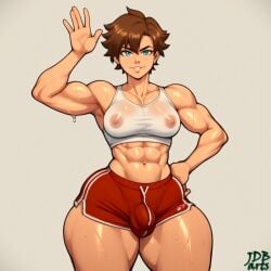 1futa 1futanari abs ai_generated beautiful blue_eyes brown_hair built civitai cock_bulge curvaceous curvaceous_figure curvy curvy_figure darcy_(jonnidabun) futanari hips jonnidabun light-skinned_futanari light_skin lore muscular muscular_arms muscular_futanari muscular_thighs nipples_visible_through_clothing original original_character pretty red_shorts ripped short_brown_hair sweat sweaty tank_top thick_thighs thighs voluptuous voluptuous_futanari waist waving waving_at_viewer wide_hips