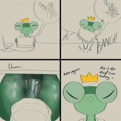1:1 2025 4_panel_comic amphibian anthro areola balls big_breasts black_eyes black_text breasts closed_eyes closed_smile clothing comic computer dialogue drawing_tablet electronics ellipsis english_text erection exclamation_point frog froggkingg furniture futanari genitals glans green_body hair hi_res intersex laptop male motion_lines mouth_closed musk musk_clouds open_mouth penis shirt sitting smile solo sound_effects stylus table talking_to_self text topwear vein veiny_penis wire