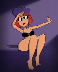 1990s_(style) beret disney doug female human judy_funnie lingerie panties purple_beret red_hair scobionicle99 sitting sunglasses tinted_eyewear underwear_only