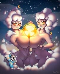 2017 aircraft airplane animate_inanimate big_breasts breast_squish breasts breasts_frottage cloud cuphead_(game) don_ko female gemini group hi_res hilda_berg humanoid male mugman nipples object_head pussy sky star starry_sky