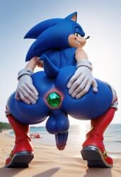 1boy ai_generated anal_object_insertion anal_storage balls beach butt_focus chaos_emerald cock functionally_nude gloves male_only outdoors outside penis presenting_ass presenting_hindquarters public_nudity smug solo sonic_(series) sonic_the_hedgehog spread_ass spreading_ass spreading_butt_cheeks squatting testicles thigh_high_boots