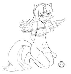 alicorn anthro anthrofied areola black_and_white blush bondage bondage bound breasts clothing equine female friendship_is_magic hands_behind_back horn leggings legwear looking_at_viewer mammal monochrome my_little_pony nipples nude pegasus pussy rope rope_bondage shadowfenrirart smile solo twilight_sparkle_(mlp) unicorn wings