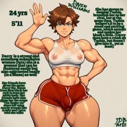 1futa 1futanari abs ai_generated beautiful blue_eyes brown_hair built civitai cock_bulge curvaceous curvaceous_figure curvy curvy_figure darcy_(jonnidabun) futanari hips jonnidabun light-skinned_futanari light_skin lore muscular muscular_arms muscular_futanari muscular_thighs nipples_visible_through_clothing original original_character pretty red_shorts ripped short_brown_hair sweat sweaty tank_top thick_thighs thighs voluptuous voluptuous_futanari waist waving waving_at_viewer wide_hips