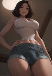 1futa 1futanari ai_generated ass big_ass big_breasts big_butt big_hips big_penis black_hair breasts cleavage clothed clothing denim denim_shorts dick dickgirl eyebrows eyelashes from_below futa_only futanari gray_eyes grey_eyes grin grinning grinning_at_viewer hair hand_on_hip hands-free huge_cock indoors lips long_hair looking_at_viewer makeup narrow_waist narrowed_eyes navel nose penis reality_quest seducing seductive seductive_eyes seductive_gaze seductive_look seductive_mouth seductive_pose seductive_smile short_hair shorts siyeon_(reality_quest) smile smile_at_viewer smiley_face smooth_balls smooth_penis smooth_skin solo solo_dickgirl solo_focus solo_futa solo_futanari taker_pov tank_top testicles velonix webtoon white_tank_top