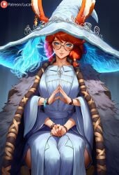 4_arms ai_generated aurora_(league_of_legends) bunny bunny_ears bunny_girl bunny_tail cosplay doll elden_ring extra_faces fur_coat ginger ginger_female ginger_hair glasses league_of_legends looking_at_viewer lucakp magic multiple_hands patreon patreon_link patreon_logo patreon_reward patreon_url patreon_username pin-up ranni_the_witch seductive seductive_look sitting sitting_down tagme