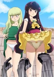 2girls black_hair dress eko_(fumetsu_no_anata_e) fumetsu_no_anata_e green_hair light-skinned_female panties pocoa pocoa_(fumetsu_no_anata_e) to_your_eternity tooo