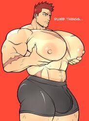 1boy 1male 1man annoyed annoyed_expression boxers boxers_(clothing) boxers_only bulge bulge_through_clothing endeavor_(boku_no_hero_academia) endeavor_(my_hero_academia) english_text enji_todoroki fondling gay guyfromliyue(artist) large_areolae large_bulge large_nipples large_penis muscles muscular muscular_male my_hero_academia scar scars scars_all_over solo solo_focus solo_male squeeze squeezing_breast squeezing_breasts squish squishing squishing_breasts tan_body tan_lines tanline tanlines tanned text tight_clothing tight_underwear todoroki_enji