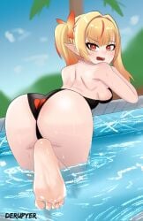 ass black_swimsuit blonde_hair elf elf_ears elf_female elf_girl eternals_(idol_corp) female female_only hag idol-es idol_corp long_hair necromancer nude nude_female pointy_ears red_eyes ruby_runeheart small_breasts solo vtuber vtuberfanart witch young