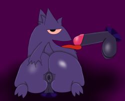 1boy 4:3 animal_genitalia animal_penis anus ariel1607 ass autofellatio balls big_butt butt_grab colored digital_drawing_(artwork) digital_media_(artwork) generation_1_pokemon gengar genitals hand_on_butt humanoid_genitalia humanoid_penis kneeling licking looking_at_viewer looking_back male male_only masturbation nintendo non-euclidean_masturbation nude open_mouth oral oral_masturbation penile penile_masturbation penis pokemon pokemon_(species) portal portal_masturbation presenting presenting_anus presenting_hindquarters puffy_anus purple_body red_eyes shaded simple_background smile solo tail thinking_with_portals tongue tongue_out verm_(ariel1607)