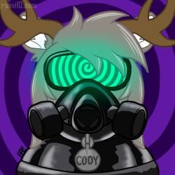 abstract_background antlers clothing collar collar_tag deer drone dronesuit dronification gas_mask hair head_tuft hi_res horn hypnosis hypnotic_eyes hypnotic_visor latex latex_clothing latex_skinsuit mammal mask mind_control raevi10 skinsuit spiral spiral_background tight_clothing tuft wearing_mask