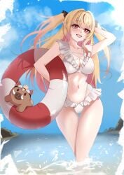 blonde_hair elf elf_ears elf_female elf_girl eternals_(idol_corp) female female_only hag idol-es idol_corp long_hair necromancer nude nude_female pointy_ears red_eyes ruby_runeheart small_breasts solo swimsuit vtuber vtuberfanart white_swimsuit witch young