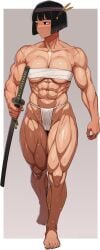 1girls abs asian asian_female athletic athletic_female biceps big_boobs big_breasts black_hair black_hair_female boobs breasts feet female female_focus female_only fundoshi japanese japanese_female large_boobs large_breasts light-skinned_female light_skin loincloth muscular muscular_female nisetanaka_tkyo nisetanaqa scar solo solo_female solo_focus sweat sweatdrop sweating sweaty sweaty_body sword toes toned toned_female