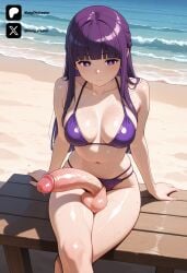 1futa ai_generated breasts cock colored dick erection futa_only futanari futanari/female futanarization light_skin light_skinned_futanari nickythecreator penis sexy sexy_body sexy_pose testicles uncensored veiny_penis fern_(sousou_no_frieren) frieren_beyond_journey's_end sousou_no_frieren 1girl blush cleavage long_hair navel purple_eyes purple_hair bikini collarbone purple_bikini swimsuit beach day ocean outdoors water big_breasts large_breasts looking_at_viewer medium_breasts sitting tits bare_shoulders blunt_bangs closed_mouth crossed_legs feet_out_of_frame huge_penis huge_testicles large_penis large_testicles sand solo stomach thighs veins wet feet from_above above_view from_front front_view