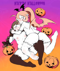 2girls anus ass crossover funamusea halloween multiple_girls naked rawberry_preserves rinkdink stockings the_gray_garden wadanohara wadanohara_and_the_great_blue_sea yuri