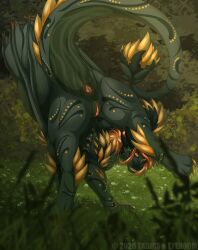 anus ass_up dragon facial_horn female feral genitals green_body green_nose_horn green_scales hi_res horn looking_at_viewer multicolored_nose_horn mythological_creature mythological_scalie mythology nose_horn orange_eyes pink_anus pink_vulva presenting presenting_anus presenting_vulva raised_tail scales scalie shadoweyenoom solo tail vulva