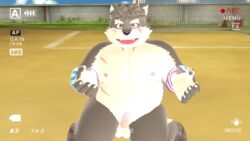 2017 3d anthro balls blush canine erection happy kemono looking_at_viewer male male_only malicekira mammal moritaka nipples nude open_mouth overweight penis recording scar slightly_chubby smile solo tokyo_afterschool_summoners tongue tongue_out yard