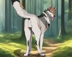 anus breath canid canine canine_pussy canis cookie evening female feral flirting food forest genitals hi_res holidaypup light looking_at_viewer mammal panting plant smile solana_(valiberite) solo sunlight tree vulva wolf