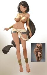 big_breasts brown-skinned_female curvaceous exotic female female_only harem_outfit history hourglass_figure indian indian_female jewelry mythology nature_spirit nipples_covered red_eyes reference reference_inset tagme topless very_long_hair wide_hips yakshi_figure_sculpture