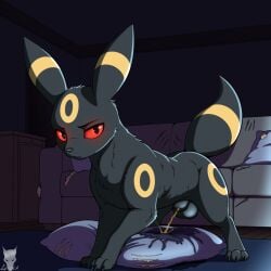 animal_genitalia balls bodily_fluids claw_marks digital_media_(artwork) eeveelution feet feral feral_peeing fully_sheathed fur furniture gay generation_2_pokemon genital_fluids genitals hi_res homosexual homosexual_male looking_at_viewer lycadio male male_peeing mammal nintendo paws peeing pillow pokemon pokemon_(species) sheath sofa solo tail toes umbreon urine urine_stream