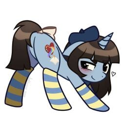 pony my_little_pony butt_focus butt_up butt_up_face_down oc pony_oc mlp_oc socks thigh_highs mlp original_character smug teasing bratty unicorn thick_eyebrows softcore suggestive