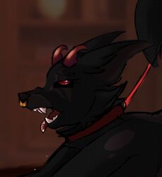 abeth animated anthro canid canine canis collar dapper_yapper demon eyes_closed facial_piercing female horn leash leash_pull leashed_collar mammal nose_piercing nose_ring piercing ring_piercing solo tongue tongue_out wolf