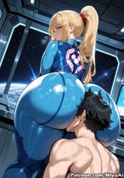 curvaceous curvaceous_female curvaceous_figure curvy curvy_body curvy_female curvy_figure curvy_hips female thick ai_generated uncensored miyuai voluptuous voluptuous_body voluptuous_female metroid imminent_sex samus_aran 1girl ponytail 1boy blonde_hair ass bodysuit star_(sky) blue_eyes looking_back sitting_on_person sitting_on_face zero_suit rating:explicit mole hetero straddling space long_hair sitting starry_sky nude huge_ass breasts mole_under_mouth girl_on_top clothed_female_nude_male black_hair facesitting face_in_ass thick_thighs thick_ass