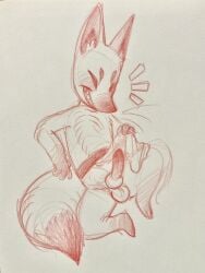 animal_crossing anthro apron_only balls clothing_lift crazy_redd erection fluffyboobs fox furry_only genitals inviting inviting_to_sex knot knotted_penis lifting_own_clothes monochrome mostly_nude no_underwear penis presenting_penis showing_genitals showing_penis sitting sketch smile spread_legs