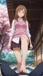 reika_tosu my_home_hero barefoot feet sweater_vest 1boy outdoors skirt pants penis brown_eyes long_hair hetero blush shirt smile solo_focus toes brown_hair rating:explicit standing wet pov sweat school_uniform bulge rating:safe soles looking_at_viewer sitting 1girls ai_generated artist_name artist_signature hi_res high_resolution highres kurutai subscribestar subscribestar_username uncensored