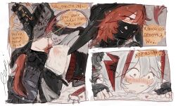 crownslayer_(arknights) fingerless_gloves handprint handprint_on_ass lepi_doptera red_hair spank_marks spanking tagme w_(arknights)
